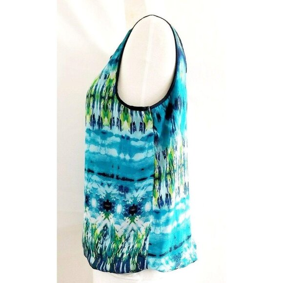 By & By Women’s Blue & Green Print Lattice Back Sleeveless Top Size Medium - Picture 5 of 13